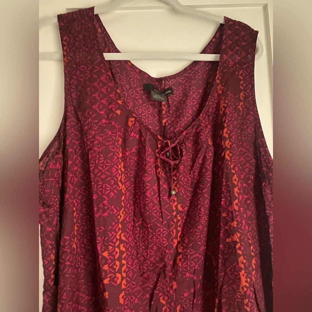 Calvin Klein Jeans Women's Sleeveless paisley Burgundy lightweight Top Boho 2X